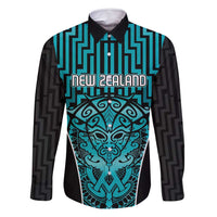 Custom Basketball New Zealand Family Matching Mermaid Dress and Hawaiian Shirt Teal Maori Ta Moko Indigenous LT9 Dad's Shirt - Long Sleeve Teal - Polynesian Pride