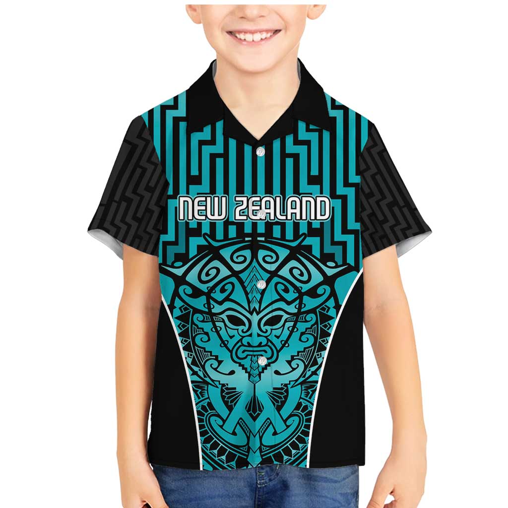 Custom Basketball New Zealand Family Matching Mermaid Dress and Hawaiian Shirt Teal Maori Ta Moko Indigenous LT9 Son's Shirt Teal - Polynesian Pride