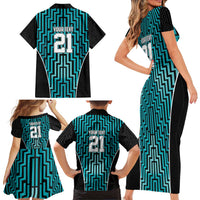 Custom Basketball New Zealand Family Matching Short Sleeve Bodycon Dress and Hawaiian Shirt Teal Maori Ta Moko Indigenous LT9 - Polynesian Pride