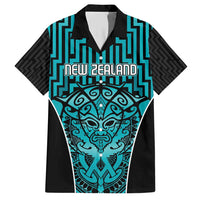Custom Basketball New Zealand Family Matching Short Sleeve Bodycon Dress and Hawaiian Shirt Teal Maori Ta Moko Indigenous LT9 Dad's Shirt - Short Sleeve Teal - Polynesian Pride