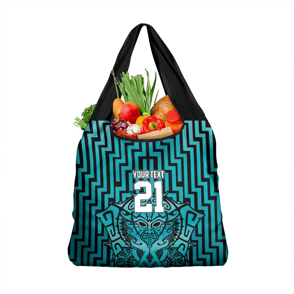 Custom Basketball New Zealand Grocery Bag Teal Maori Ta Moko Indigenous - Polynesian Pride