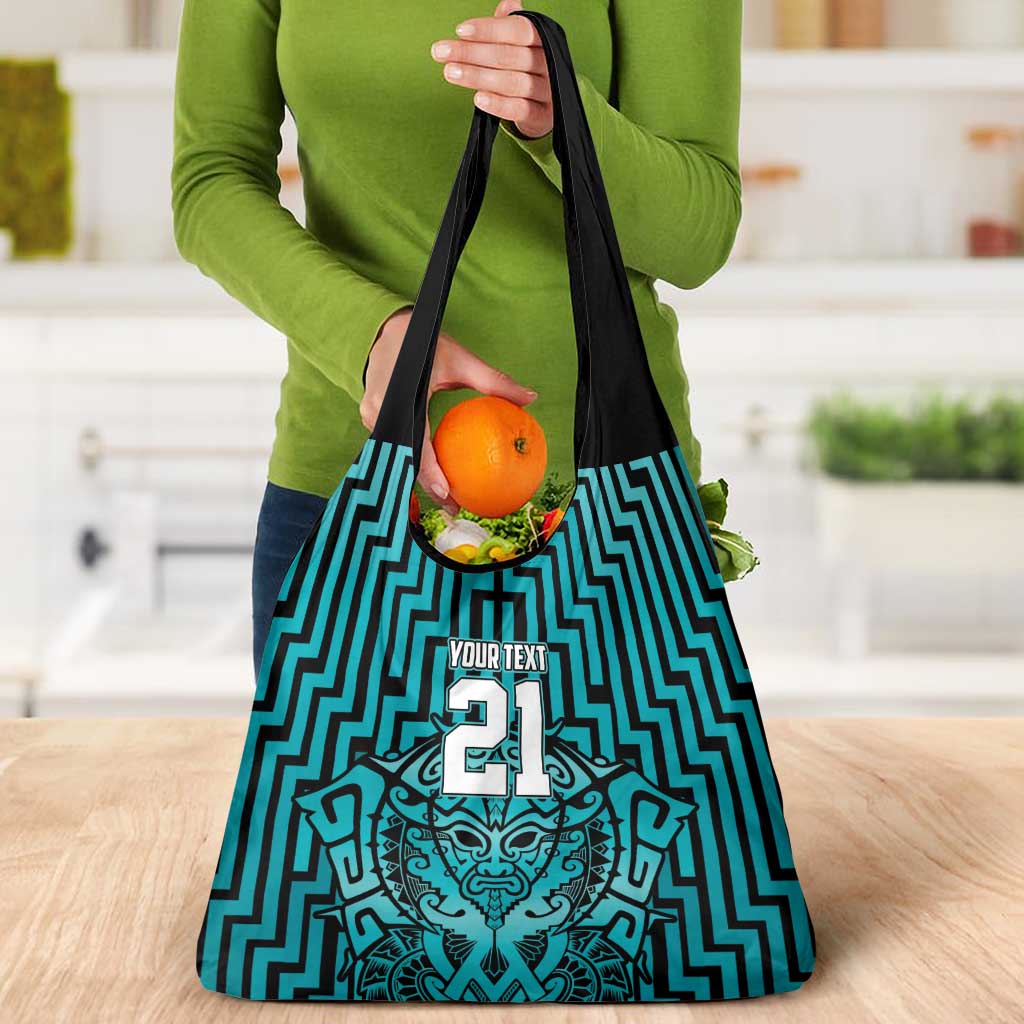 Custom Basketball New Zealand Grocery Bag Teal Maori Ta Moko Indigenous - Polynesian Pride