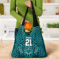 Custom Basketball New Zealand Grocery Bag Teal Maori Ta Moko Indigenous - Polynesian Pride