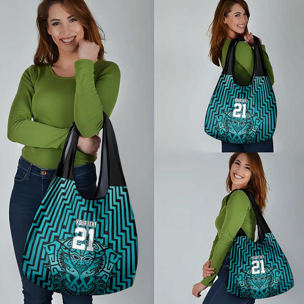Custom Basketball New Zealand Grocery Bag Teal Maori Ta Moko Indigenous - Polynesian Pride
