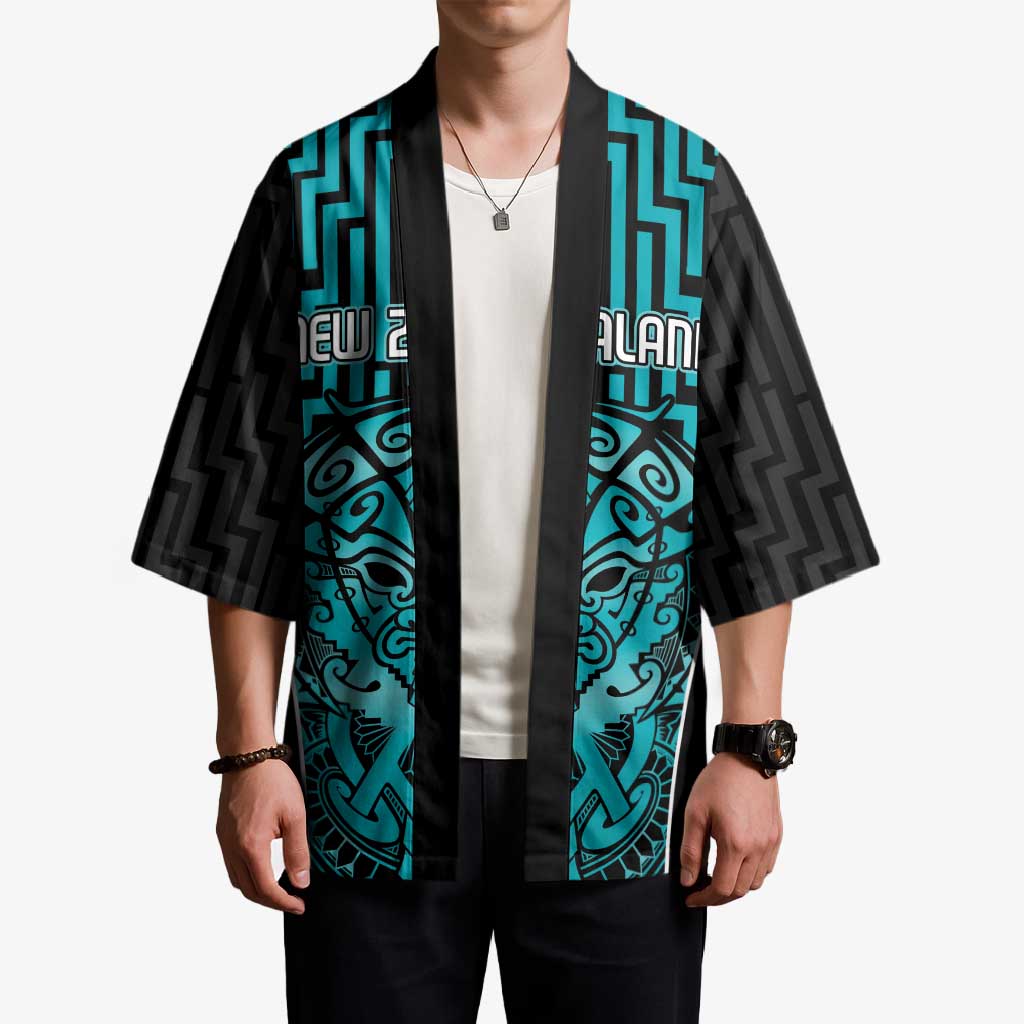 Custom Basketball New Zealand Kimono Teal Maori Ta Moko Indigenous - Polynesian Pride