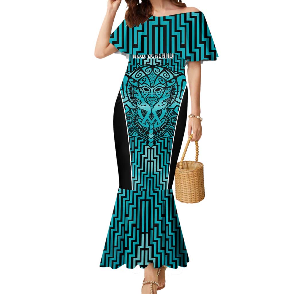 Custom Basketball New Zealand Mermaid Dress Teal Maori Ta Moko Indigenous - Polynesian Pride