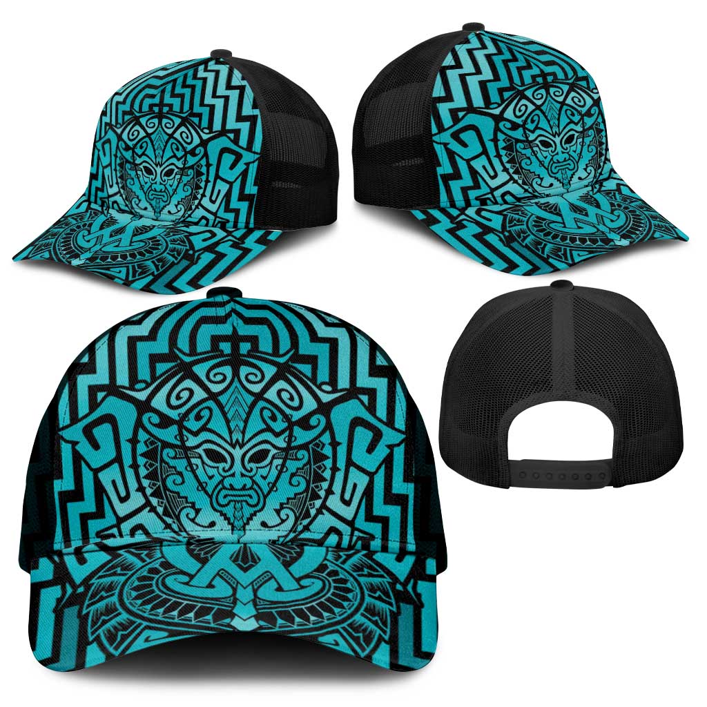 Basketball New Zealand Mesh Trucker Cap Teal Maori Ta Moko Indigenous - Polynesian Pride