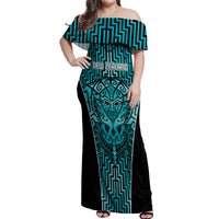 Custom Basketball New Zealand Off Shoulder Maxi Dress Teal Maori Ta Moko Indigenous - Polynesian Pride