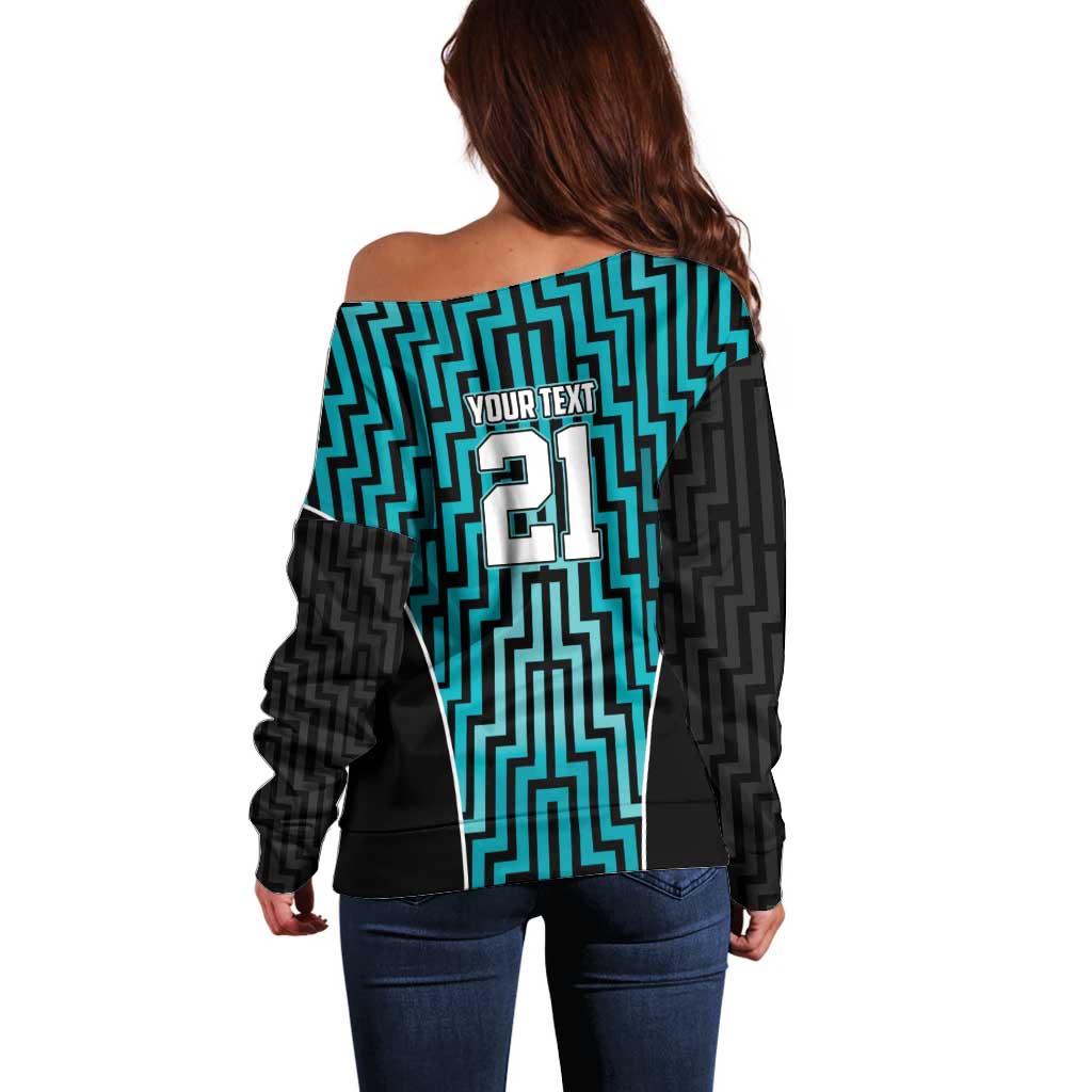 Custom Basketball New Zealand Off Shoulder Sweater Teal Maori Ta Moko Indigenous - Polynesian Pride