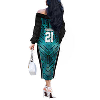 Custom Basketball New Zealand Off The Shoulder Long Sleeve Dress Teal Maori Ta Moko Indigenous - Polynesian Pride