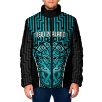 Custom Basketball New Zealand Padded Jacket Teal Maori Ta Moko Indigenous - Polynesian Pride