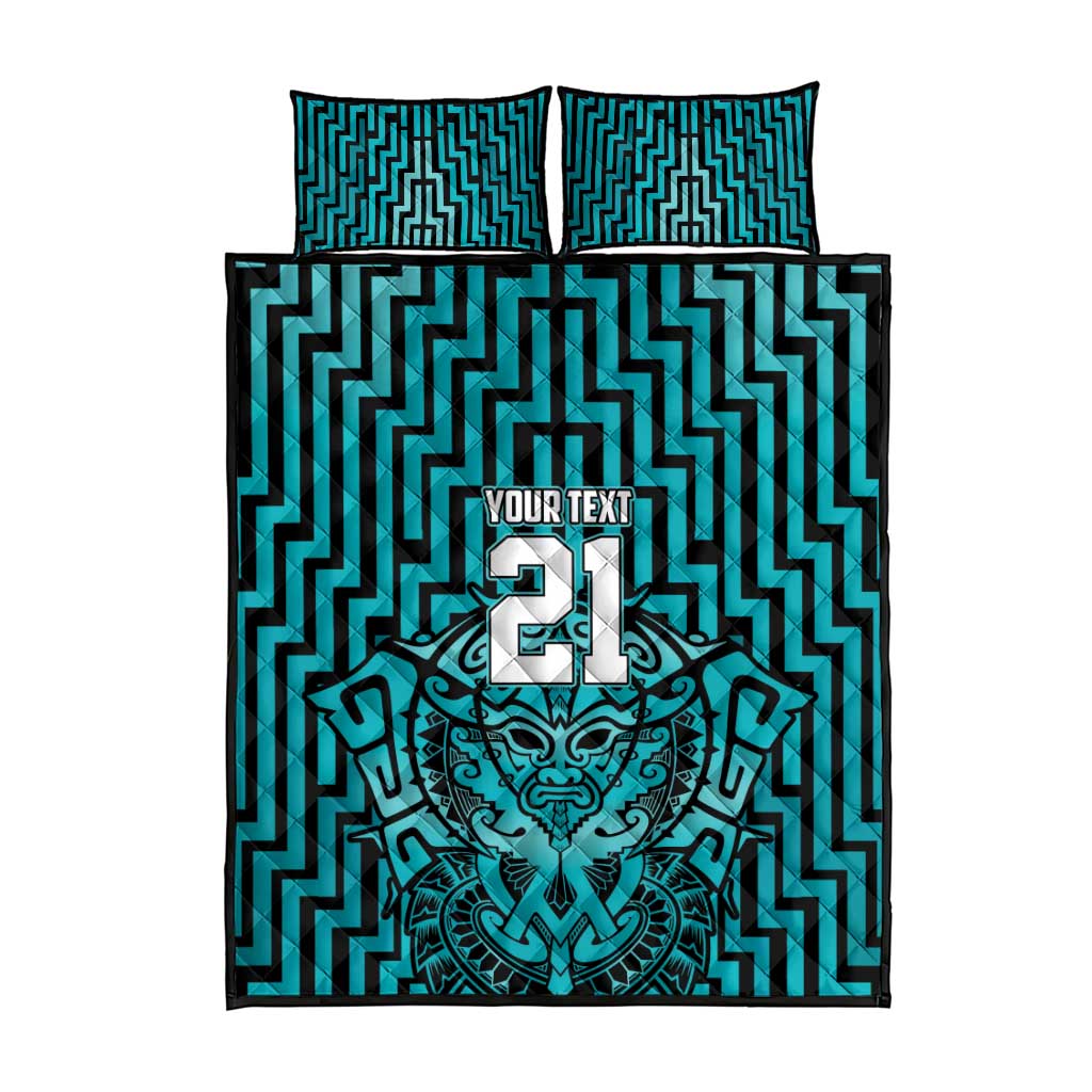 Custom Basketball New Zealand Quilt Bed Set Teal Maori Ta Moko Indigenous - Polynesian Pride