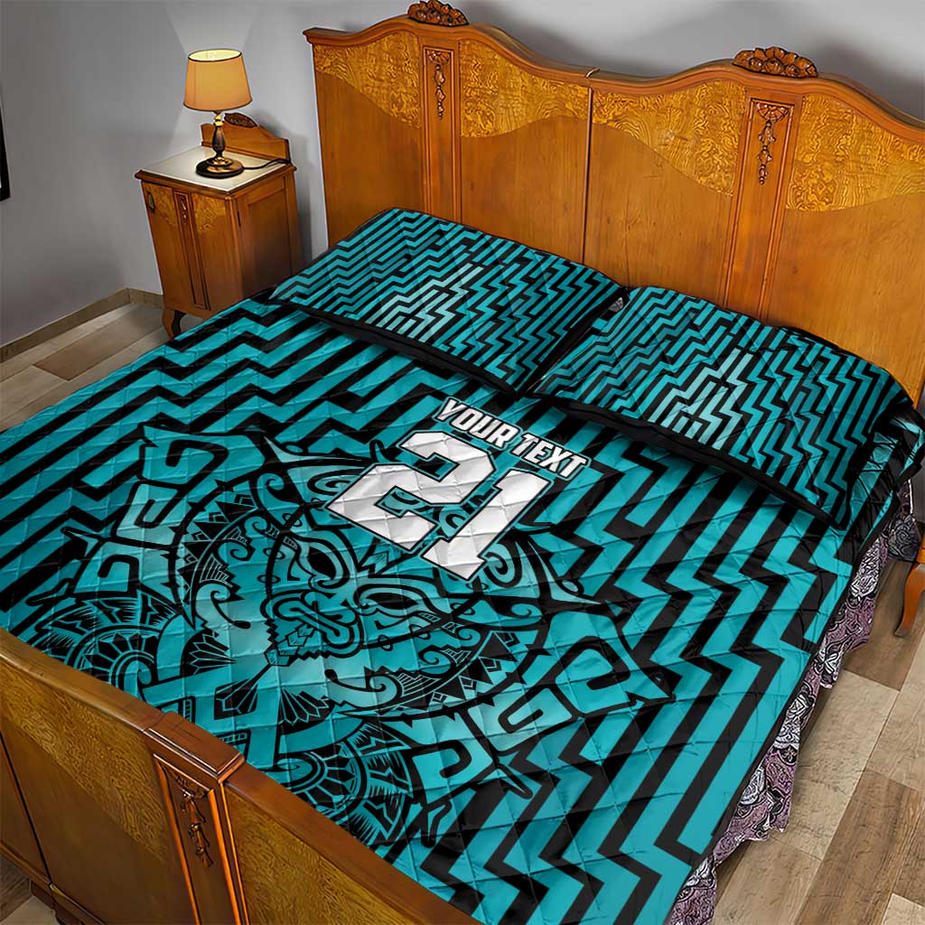 Custom Basketball New Zealand Quilt Bed Set Teal Maori Ta Moko Indigenous - Polynesian Pride