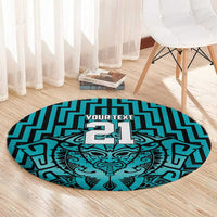 Custom Basketball New Zealand Round Carpet Teal Maori Ta Moko Indigenous - Polynesian Pride