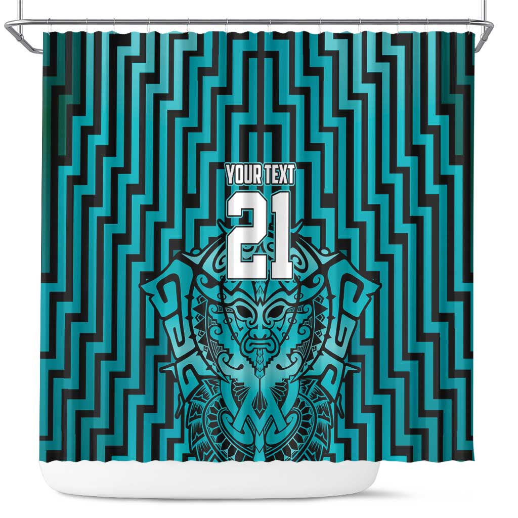 Custom Basketball New Zealand Shower Curtain Teal Maori Ta Moko Indigenous - Polynesian Pride