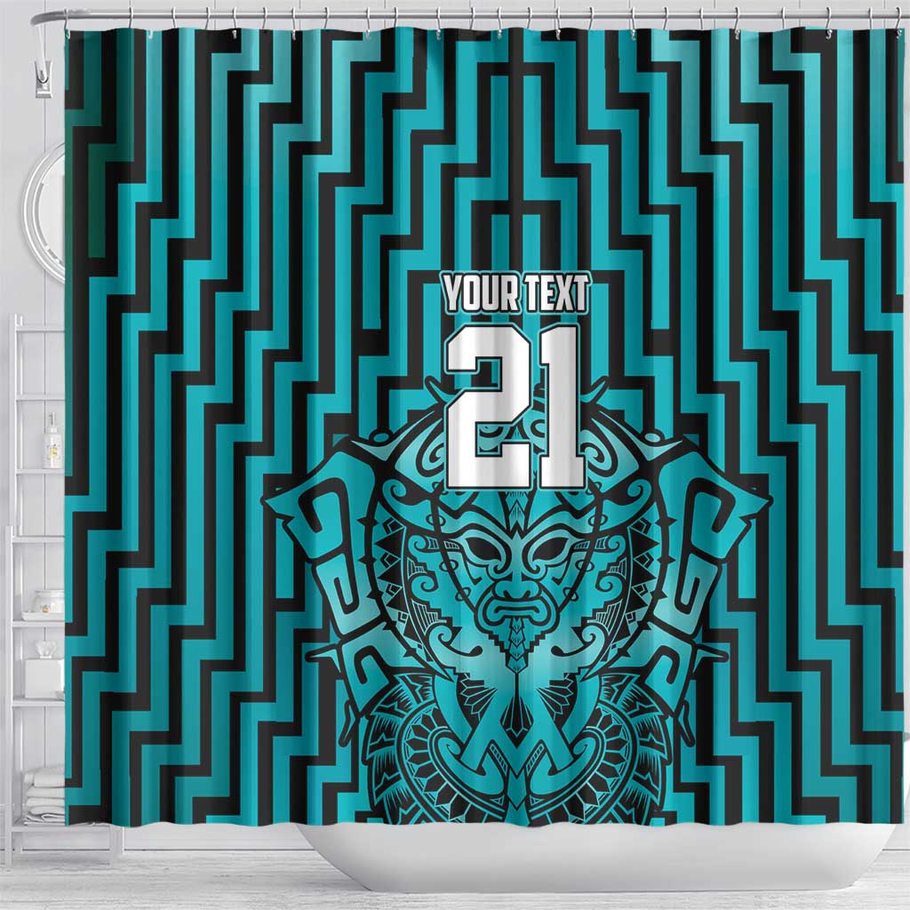 Custom Basketball New Zealand Shower Curtain Teal Maori Ta Moko Indigenous - Polynesian Pride
