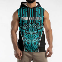 Custom Basketball New Zealand Sleeveless Hoodie Teal Maori Ta Moko Indigenous - Polynesian Pride