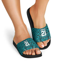 Custom Basketball New Zealand Slide Sandals Teal Maori Ta Moko Indigenous - Polynesian Pride