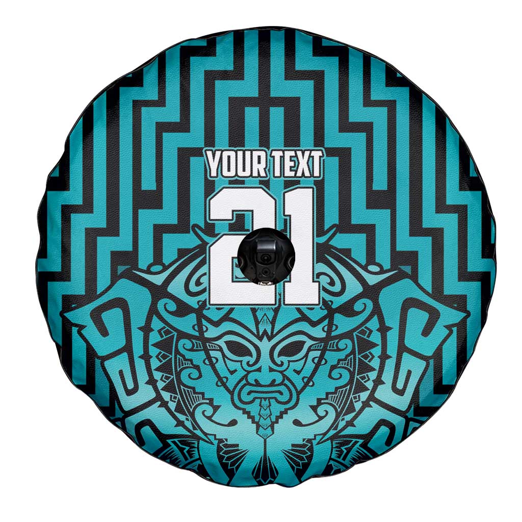 Custom Basketball New Zealand Spare Tire Cover Teal Maori Ta Moko Indigenous - Polynesian Pride