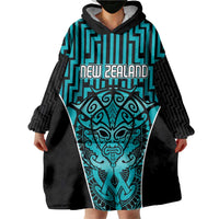 Custom Basketball New Zealand Wearable Blanket Hoodie Teal Maori Ta Moko Indigenous - Polynesian Pride