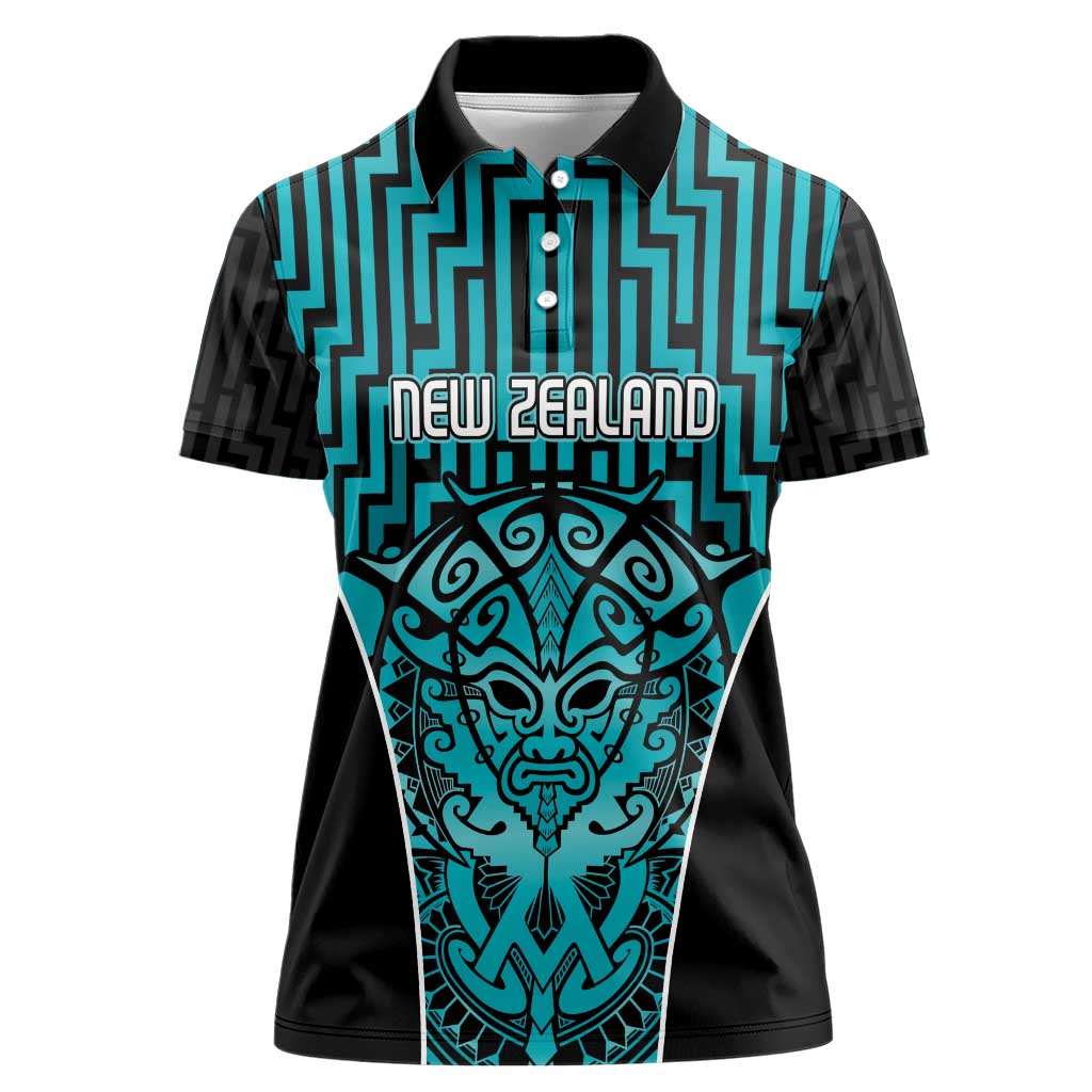 Custom Basketball New Zealand Women Polo Shirt Teal Maori Ta Moko Indigenous - Polynesian Pride