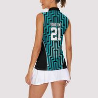 Custom Basketball New Zealand Women Sleeveless Polo Shirt Teal Maori Ta Moko Indigenous - Polynesian Pride