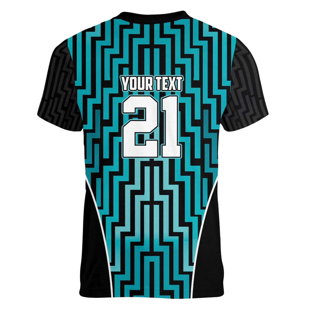 Custom Basketball New Zealand Women V-Neck T-Shirt Teal Maori Ta Moko Indigenous - Polynesian Pride