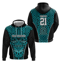 Custom Basketball New Zealand Zip Hoodie Teal Maori Ta Moko Indigenous - Polynesian Pride