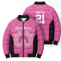 New Zealand Custom Bomber Puffer Jacket Fire Basketball Maori Tribal Pink - Polynesian Pride