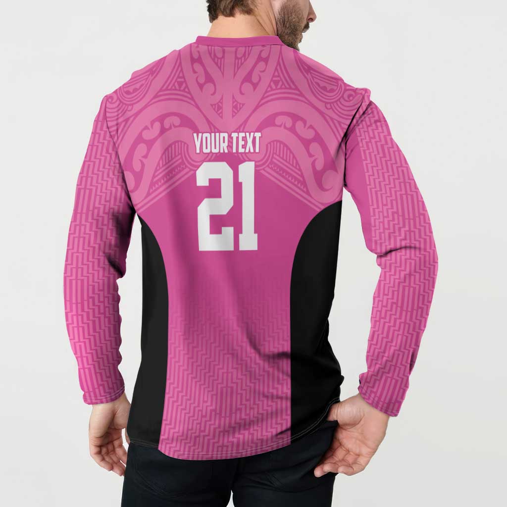 New Zealand Custom Button Sweatshirt Fire Basketball Maori Tribal Pink - Polynesian Pride