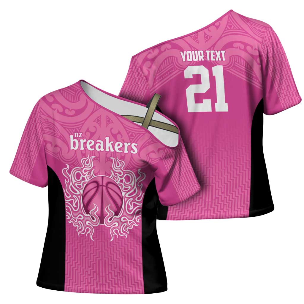 New Zealand Custom Cross Shoulder Shirt Fire Basketball Maori Tribal Pink - Polynesian Pride