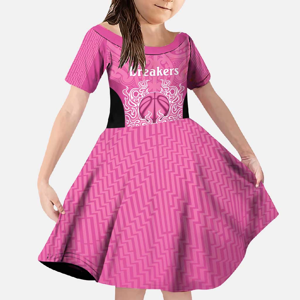 New Zealand Custom Family Matching Long Sleeve Bodycon Dress and Hawaiian Shirt Fire Basketball Maori Tribal Pink LT9 Daughter's Dress Pink - Polynesian Pride