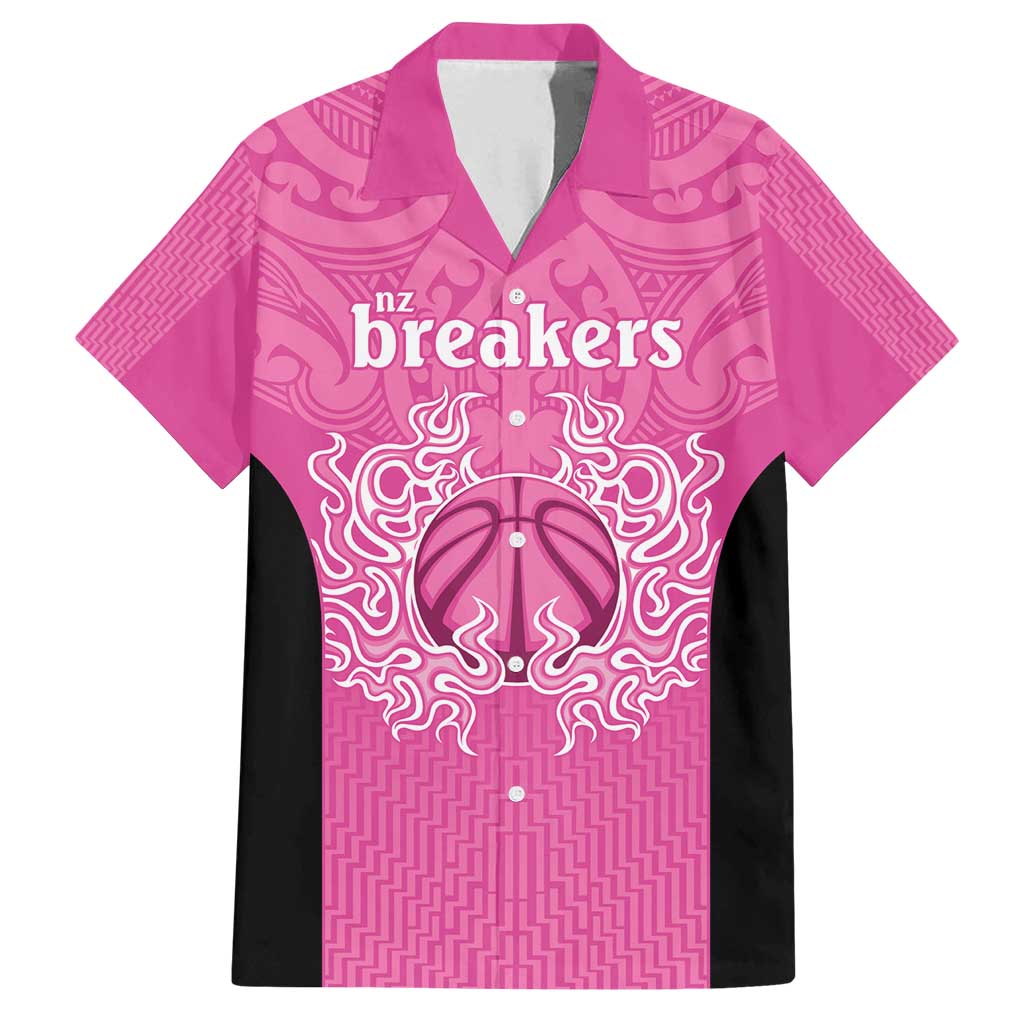 New Zealand Custom Family Matching Long Sleeve Bodycon Dress and Hawaiian Shirt Fire Basketball Maori Tribal Pink LT9 Dad's Shirt - Short Sleeve Pink - Polynesian Pride