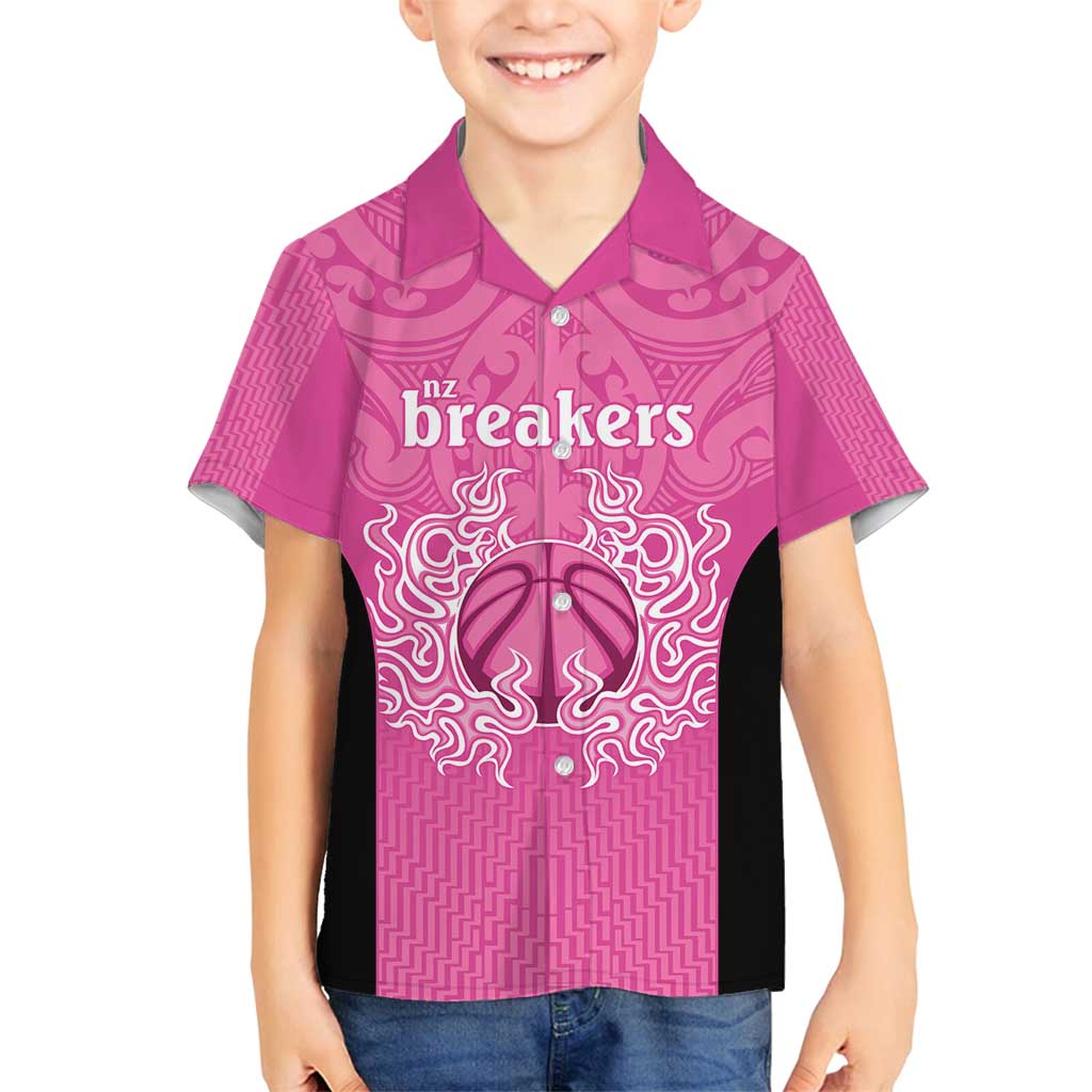 New Zealand Custom Family Matching Long Sleeve Bodycon Dress and Hawaiian Shirt Fire Basketball Maori Tribal Pink LT9 Son's Shirt Pink - Polynesian Pride