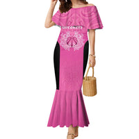 New Zealand Custom Family Matching Mermaid Dress and Hawaiian Shirt Fire Basketball Maori Tribal Pink LT9 Mom's Dress Pink - Polynesian Pride