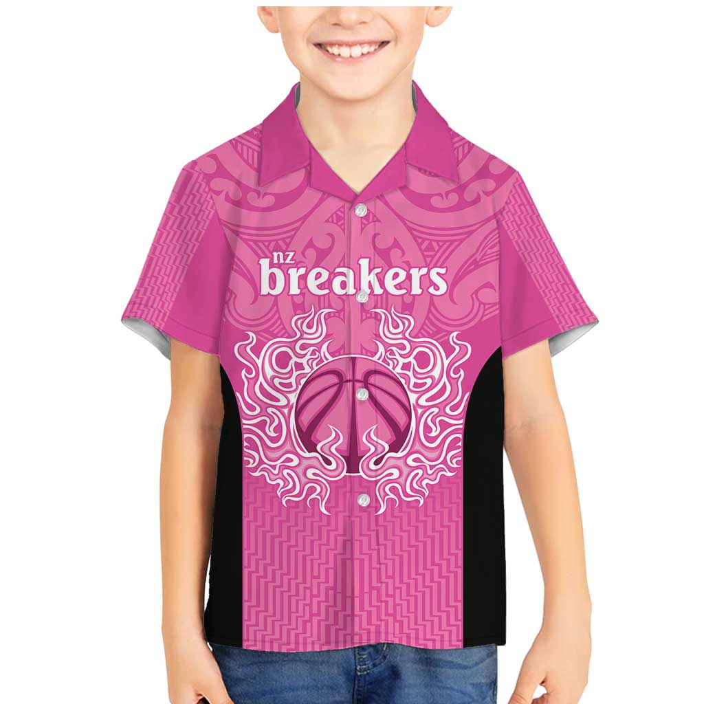 New Zealand Custom Family Matching Mermaid Dress and Hawaiian Shirt Fire Basketball Maori Tribal Pink LT9 Son's Shirt Pink - Polynesian Pride