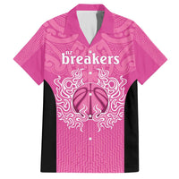 New Zealand Custom Family Matching Off The Shoulder Long Sleeve Dress and Hawaiian Shirt Fire Basketball Maori Tribal Pink - Polynesian Pride