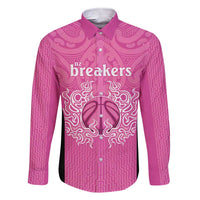 New Zealand Custom Family Matching Short Sleeve Bodycon Dress and Hawaiian Shirt Fire Basketball Maori Tribal Pink LT9 Dad's Shirt - Long Sleeve Pink - Polynesian Pride