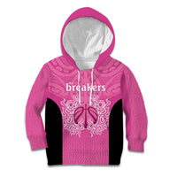 New Zealand Custom Kid Hoodie Fire Basketball Maori Tribal Pink - Polynesian Pride