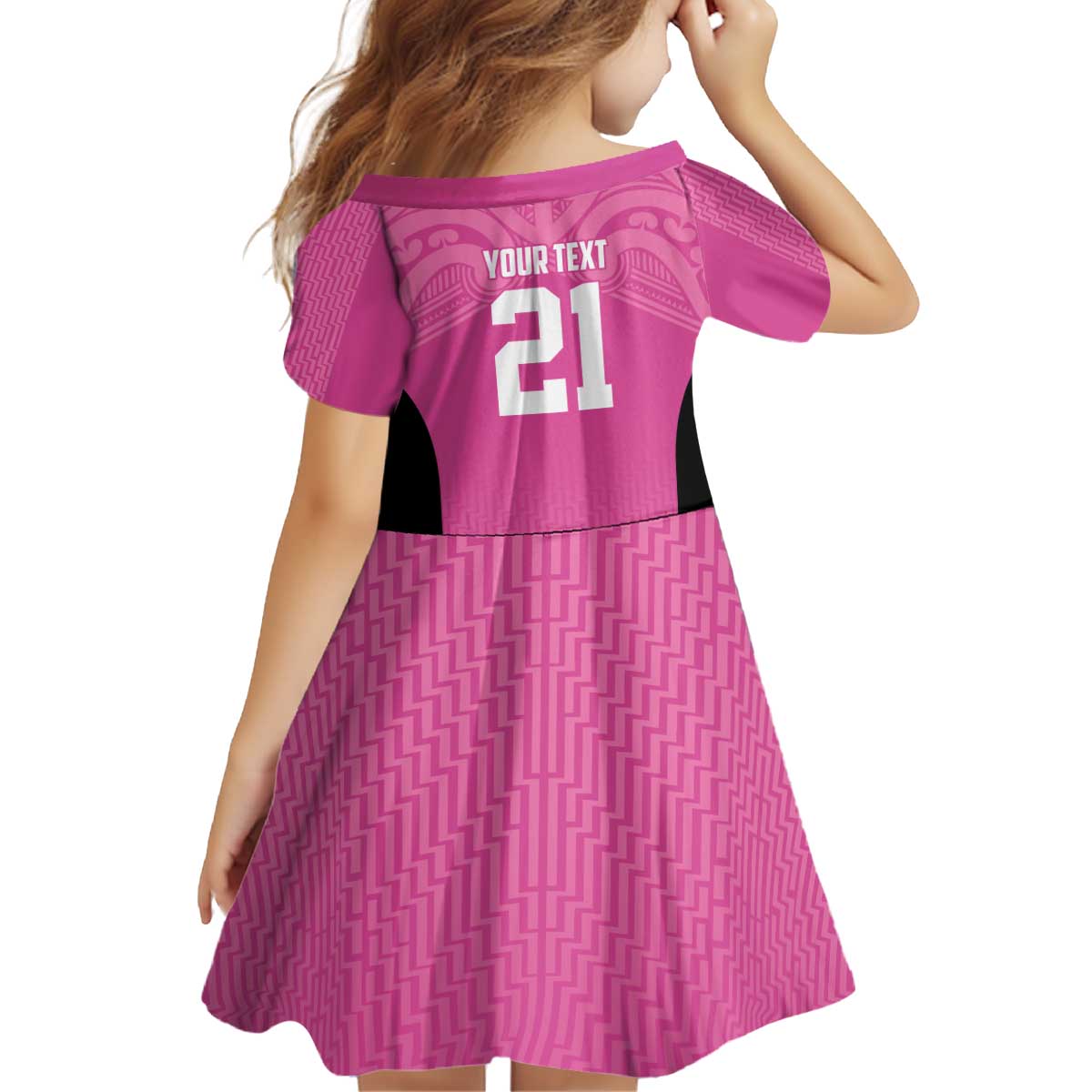 New Zealand Custom Kid Short Sleeve Dress Fire Basketball Maori Tribal Pink - Polynesian Pride