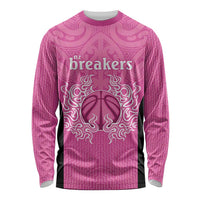 New Zealand Custom Long Sleeve Shirt Fire Basketball Maori Tribal Pink - Polynesian Pride
