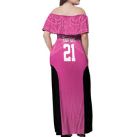 New Zealand Custom Off Shoulder Maxi Dress Fire Basketball Maori Tribal Pink - Polynesian Pride