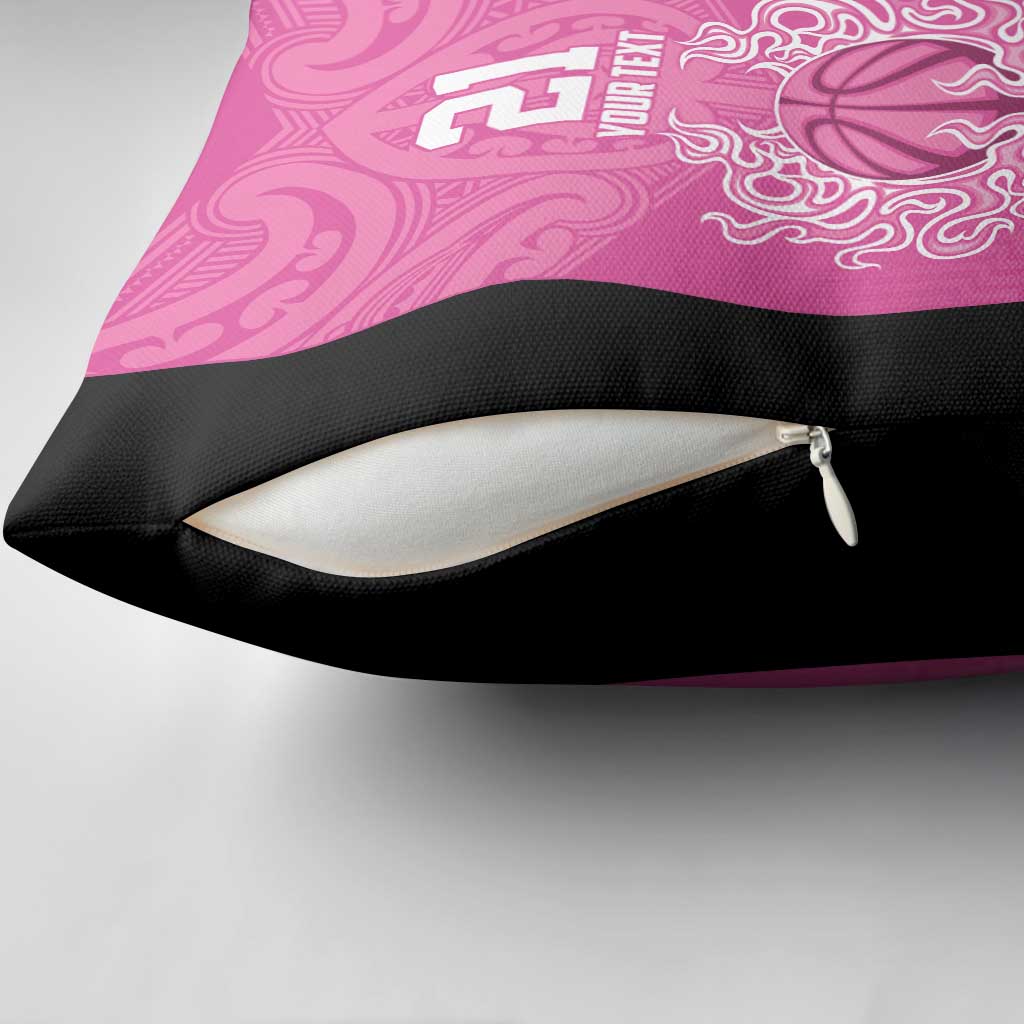 New Zealand Custom Pillow Cover Fire Basketball Maori Tribal Pink - Polynesian Pride