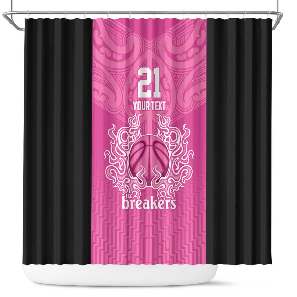 New Zealand Custom Shower Curtain Fire Basketball Maori Tribal Pink - Polynesian Pride