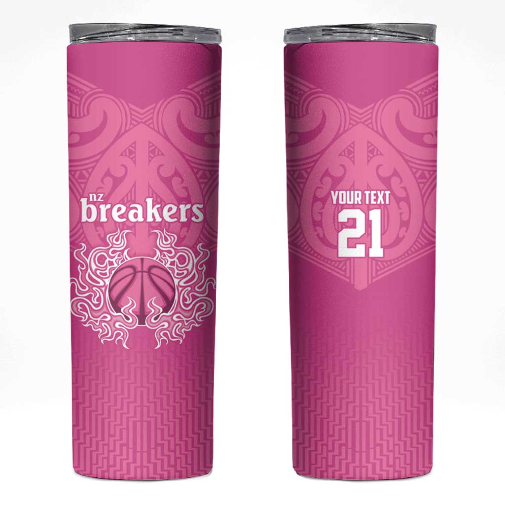 New Zealand Custom Skinny Tumbler Fire Basketball Maori Tribal Pink - Polynesian Pride