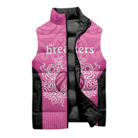 New Zealand Custom Sleeveless Puffer Jacket Fire Basketball Maori Tribal Pink - Polynesian Pride