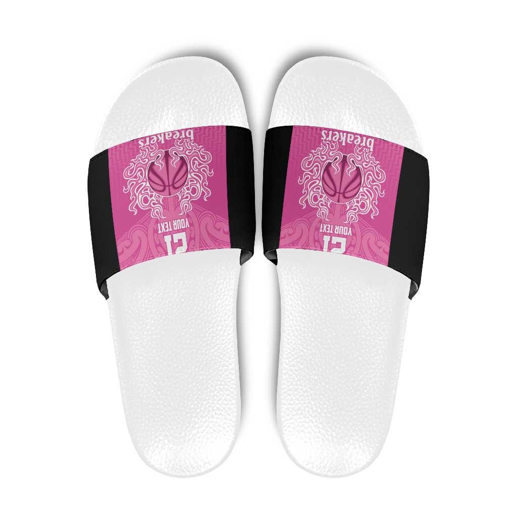 New Zealand Custom Slide Sandals Fire Basketball Maori Tribal Pink - Polynesian Pride