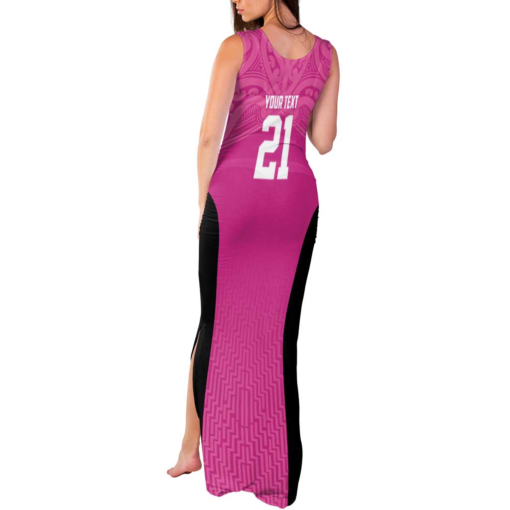 New Zealand Custom Tank Maxi Dress Fire Basketball Maori Tribal Pink - Polynesian Pride