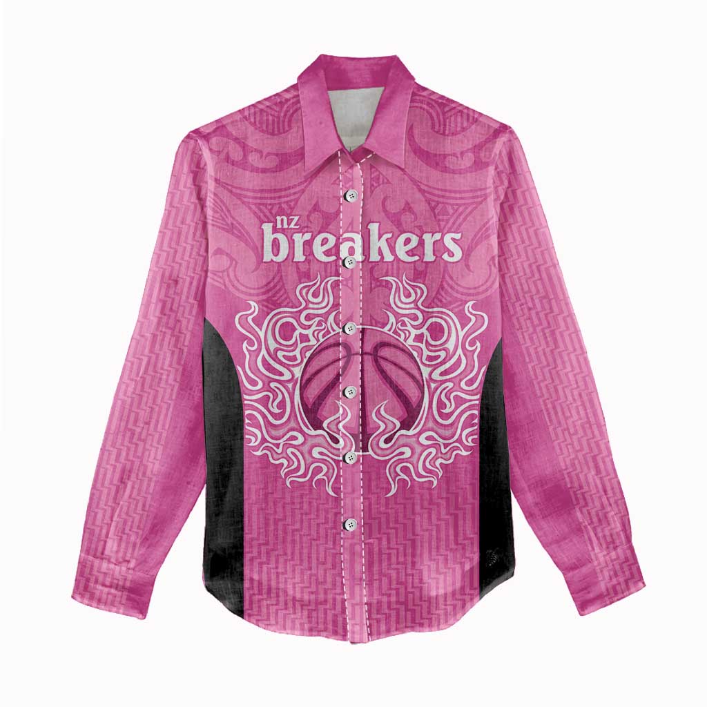 New Zealand Custom Women Casual Shirt Fire Basketball Maori Tribal Pink - Polynesian Pride