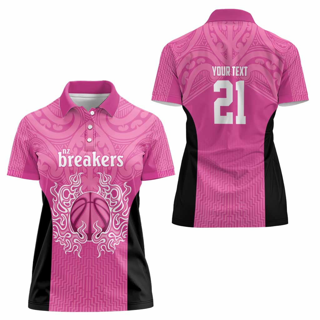 New Zealand Custom Women Polo Shirt Fire Basketball Maori Tribal Pink - Polynesian Pride